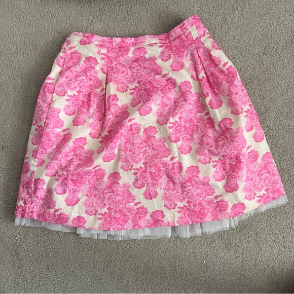J.Crew Crewcuts Girls Pink + Cream Floral Cotton Tulle Skirt with Pockets - Picture 2 of 10